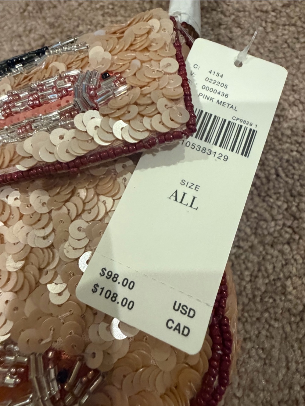 NWT new Anthropologie Fiona beaded shoulder bag purse sardines pink tan beige - Picture 5 of 16
